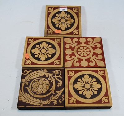 Lot 131 - Five various Minton encaustic tiles, each 15x15cm