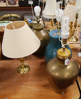 Lot 147 - A blue glazed ceramic table lamp, height...