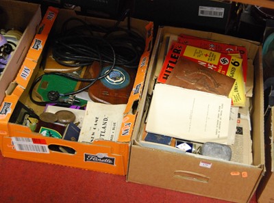 Lot 179 - Two boxes of various militaria ephemera to...