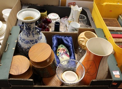 Lot 565 - Two boxes of mixed china and glassware to...