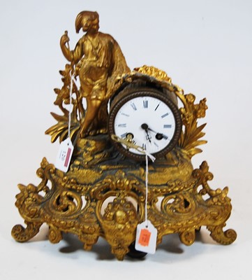 Lot 120 - A late 19th century gilt metal figural mantel...
