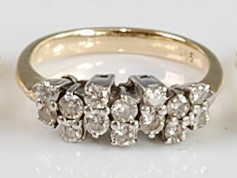Lot 2674 - A yellow metal diamond half hoop ring,...