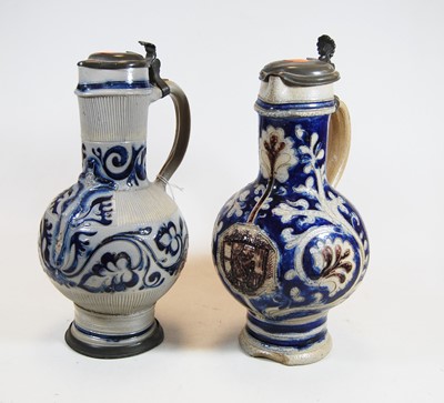 Lot 1 - A German Westerwald stoneware jug, with pewter...