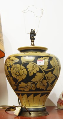 Lot 15 - A 20th century pottery table lamp of squat...