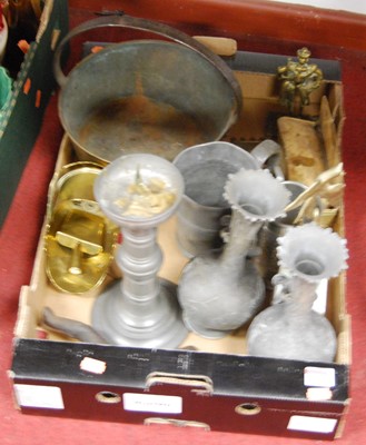 Lot 96 - A box containing a collection of metal ware to...