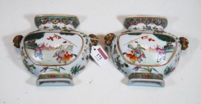 Lot 171 - A pair of Chinese famille verte urn shaped...