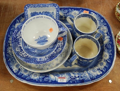 Lot 172 - A blue & white transfer decorated meat dish...