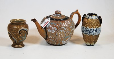 Lot 227 - A Victorian Doulton Lambeth bachelor's teapot...