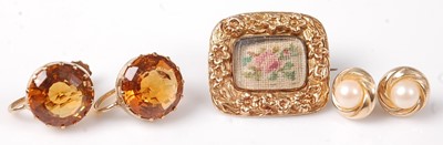 Lot 452 - A pair of 9ct gold orange topaz(?) set ear...