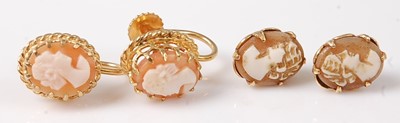 Lot 455 - A pair of 9ct gold carved shell cameo set ear...