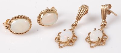 Lot 456 - A pair of 14ct gold opal set ear studs, 10mm;...