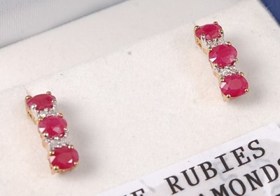 Lot 458 - A pair of contemporary 9ct gold, ruby and...