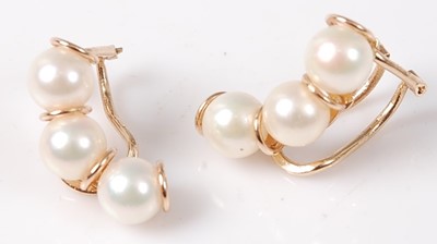 Lot 469 - A pair of 14ct gold and cultured pearl set ear...