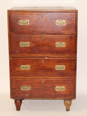 Lot 2478 - A teak campaign chest, in two sections, each...
