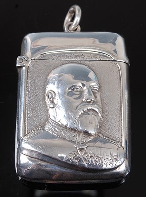 Lot 2076 - An Edwardian silver vesta to commemorate the...