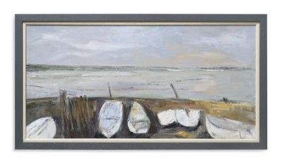 Lot 35 - Cris Coe Painting Boats at Felixstowe Ferry,...