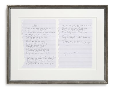 Lot 100 - Ed Sheeran Handwritten and Signed Lyrics for...