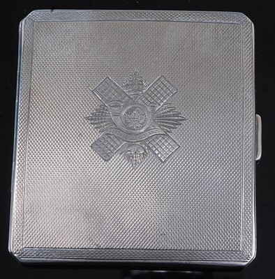 Lot 63 - A WW II silver pocket cigarette case of hinged...