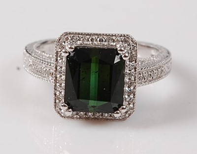 Lot 2204 - A white metal, green tourmaline and diamond...