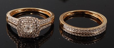 Lot 2203 - A pair of 18ct yellow gold diamond rings, to...