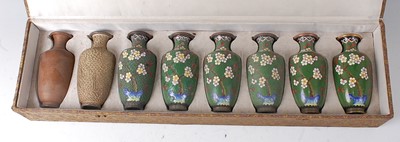 Lot 2360 - A cased set of eight Japanese cloisonné enamel...
