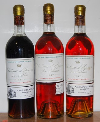 Lot 1158 - Château d'Yquem, 1947, Lur-Saluces, three...