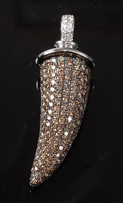 Lot 2299 - An 18ct white gold diamond horn pendant by...