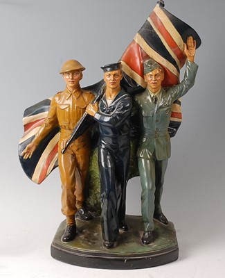 Lot 93 - A WW II painted plaster figure group,...