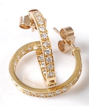 Lot 2232 - A pair of 18ct yellow gold diamond hoop...
