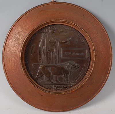 Lot 22 - A WW I bronze memorial plaque, naming Jesse...
