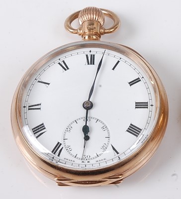 Lot 2296 - A gents 9ct gold cased open faced pocket watch,...