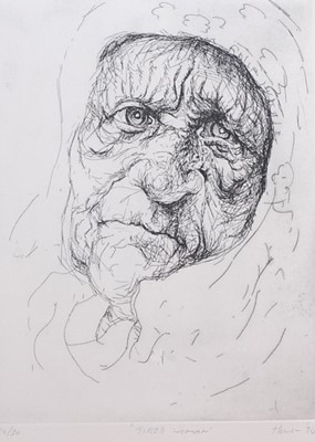 Lot 235 - Peter Howson (b.1958) - Tired woman, etching,...