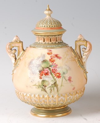 Lot 2035 - A Royal Worcester blushware pot pourri vase...