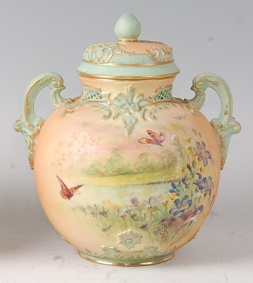 Lot 2036 - A Royal Worcester blushware pot pourri vase...