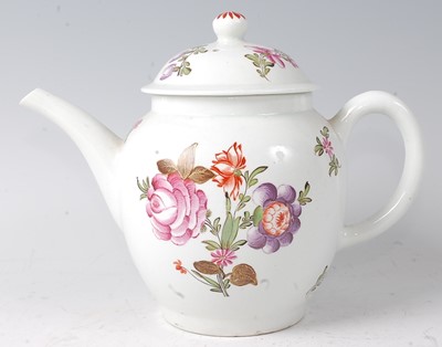 Lot 2057 - A Lowestoft porcelain teapot and cover, circa...