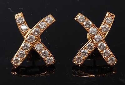Lot 2248 - A pair of yellow metal diamond cross shaped...