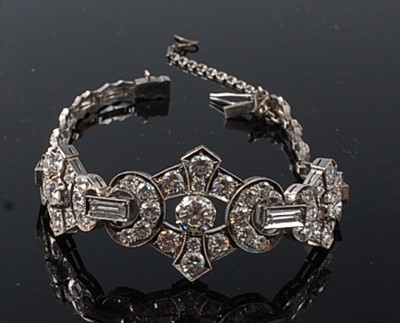 Lot 2275 - A white metal Art Deco diamond...