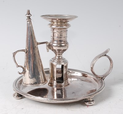 Lot 2128 - A Queen Anne silver chamberstick, of circular...