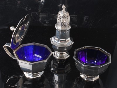Lot 2144 - A modern silver three-piece cruet...
