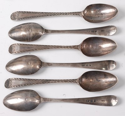Lot 2184 - A set of six George III silver teaspoons, each...