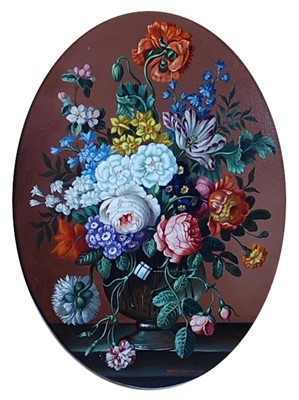 Lot 2415 - Henry Farmer FRSA - Still life with flowers in...