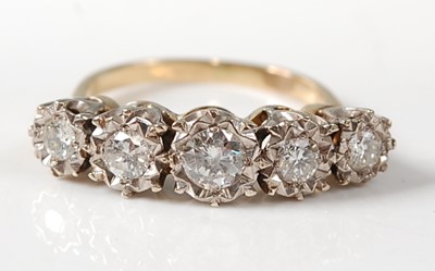Lot 2264 - A yellow and white metal diamond five-stone...