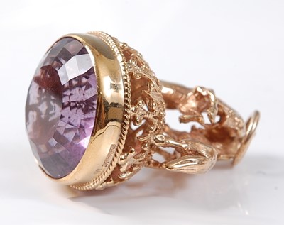 Lot 2516 - A 9ct yellow gold amethyst openwork fob...