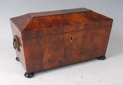 Lot 2341 - A large Regency yew wood tea caddy, of...