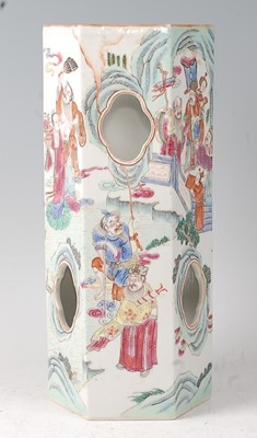 Lot 2370 - A Chinese famille rose hexagonal vase, enamel...