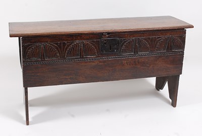 Lot 2495 - A circa 1700 joined oak two-plank coffer, the...