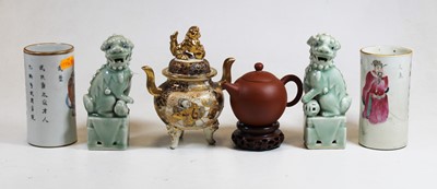 Lot 280 - A pair of Chinese Famille Rose cylinder poetry...