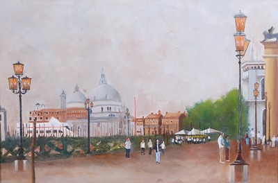 Lot 282 - Modern British School - Cityscape with Figures,...
