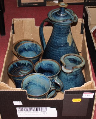 Lot 255 - A 20th century mottled blue glazed studio...