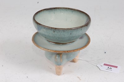 Lot 16 - A Chinese stoneware flambe style stem cup of...